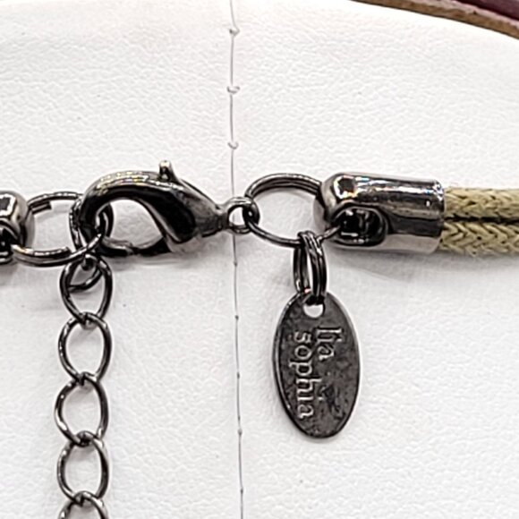 Lia Sophia Corded Bronze Beaded Necklace MOP Mother of Pearl Pendant 16 in - Picture 6 of 7